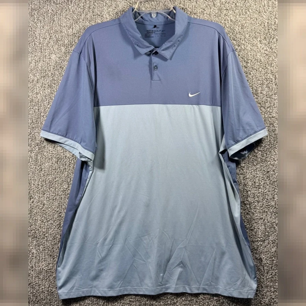 Nike Golf Polo Shirt Dri-Fit Standard Fit Performance Wicking Blue Gray Mens 2XL